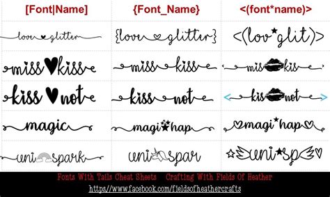 Fonts With Tails Glyphs Cheat Sheet Cricut Fonts Free Script Fonts