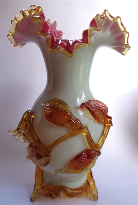 Victorian Cased Glass Vase With Applied Decoration Collectors Weekly