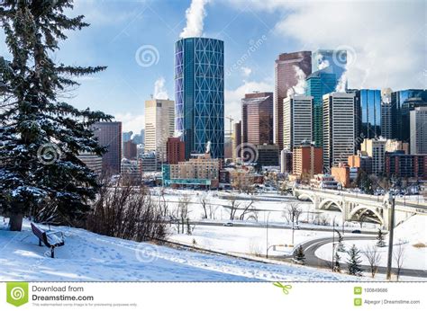Snow Covered Downtown Calgary On A Winter Morning Stock Photo Image