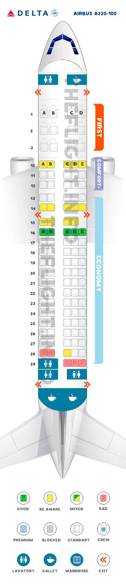 Seat Map Airbus A220 100 Delta Air Lines Best Seats In The Plane