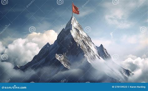 Flag on mountain peak stock illustration. Illustration of cloud - 278159523