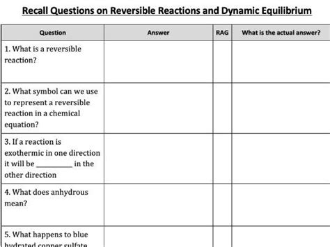 Revision Reversible Reactions Aqa Chemistry 56 Teaching Resources