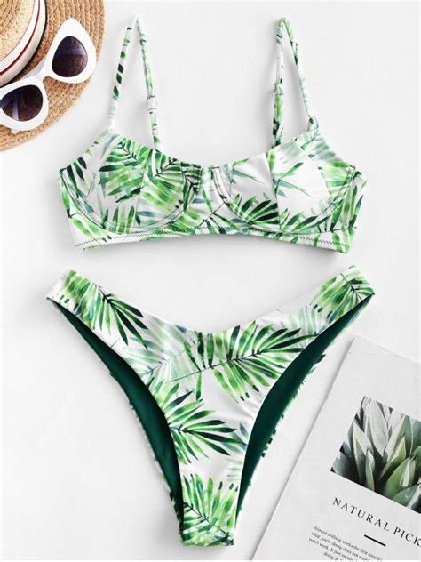 24 Off 2021 Zaful Leaf Print Underwire Reversible Bikini Swimsuit In