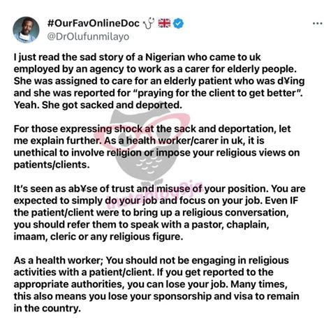 Doctor Begs After Nigerian Nurse Gets Deported From The Uk For Praying For Sick Patient Justnaija