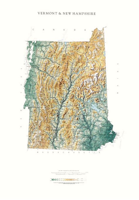 New Hampshire And Vermont Topographical Wall Map By Raven Maps 37 X 26
