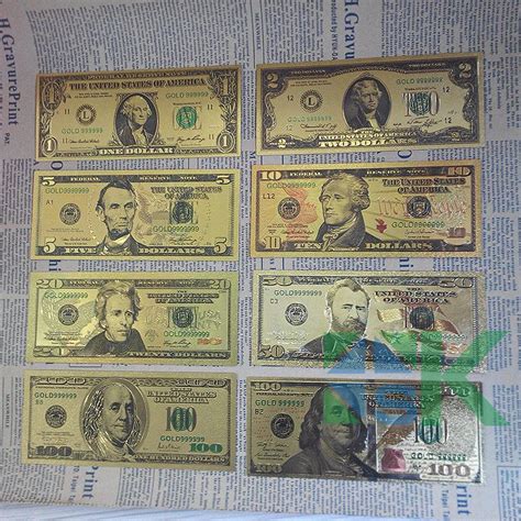 8 Different Design Us Dollar Gold Foil Colorful America Banknote Gold