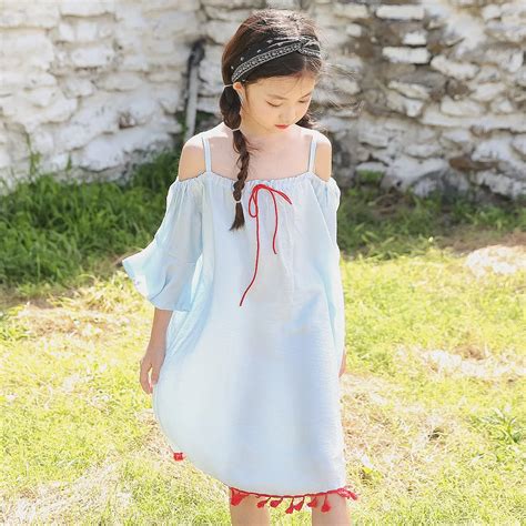Girls Boho Dresses Summer Baby Shoulderless Dress Kids Ruffles Tassle