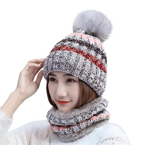 Buy 2pcs Women Winter Warm Multicolor Knitted Venonat Beanie Hatscarf Keep Warm Set At