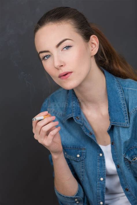 Pretty Young Woman Smoking Cigarette Stock Photo Image Of Adult