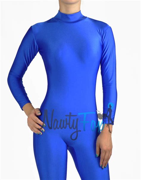 80s Blue Spandex Mock Neck Shiny Unitardbodysuit Aerobic Costume S