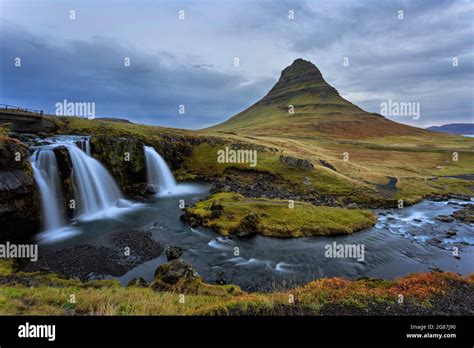 Icelandic Landscape Mount Kirkjufell And Waterfall Kirkjufellsfoss