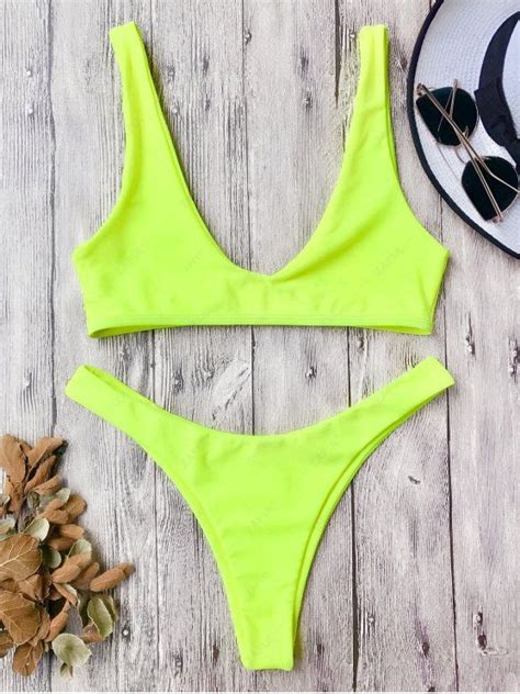 Hot 2018 High Cut Bikini Set In Neon Yellow L Zaful