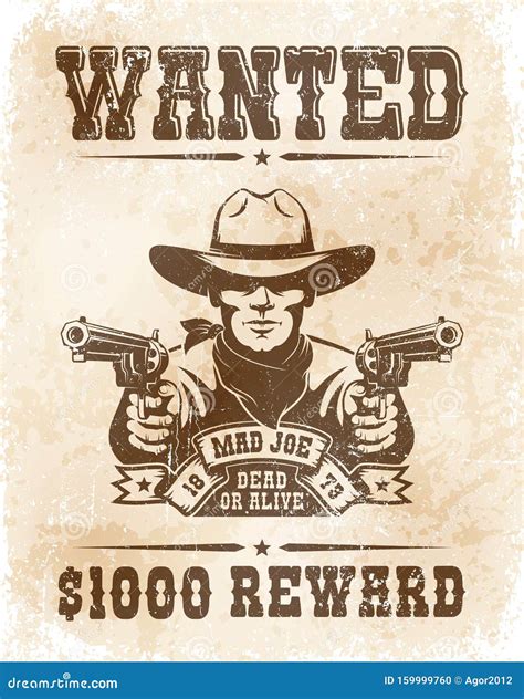 Cowboy Wanted Poster Vintage Retro Style Stock Vector Illustration