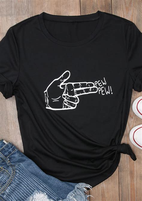 Pew Pew Hand Gang Funny Graphic T Shirt 90s Women Fashion Tops Summer