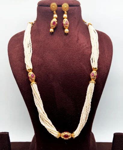 Traditional Brass And Moti White Pearl Long Mala Set At Rs Set