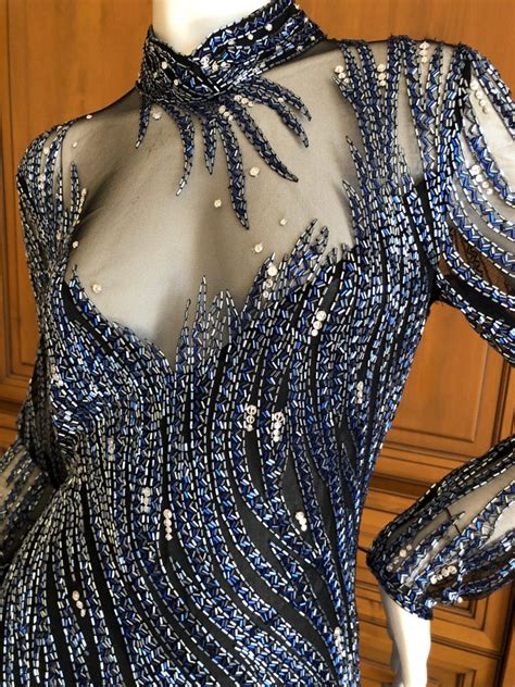 Bob Mackie Outstanding Vintage Sheer Illusion Bugle Beaded Evening Dress For Sale At 1stdibs