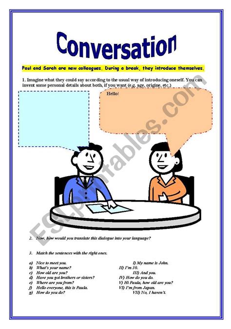 English Worksheets Conversation For Adults