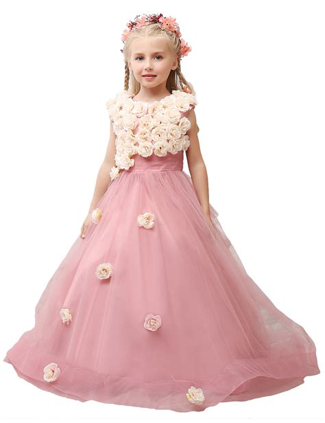 2016 Pink Blush Flower Girl Dress Cute Flowers Junior Bridesmaid Ball