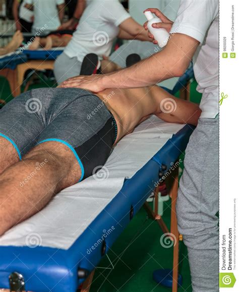 Athleteand X27s Muscles Massage After Sport Workout Stock Image Image
