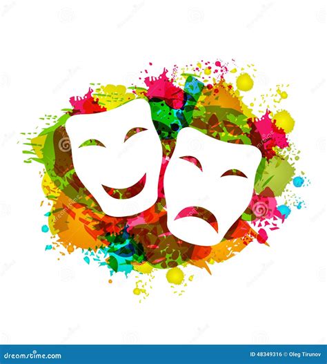 Comedy And Tragedy Simple Masks For Carnival On Colorful Grunge Stock