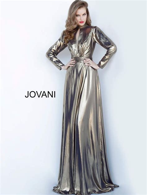 jovani 3744 gold metallic long sleeve evening dress high neck plunging 2020 party long sleeve