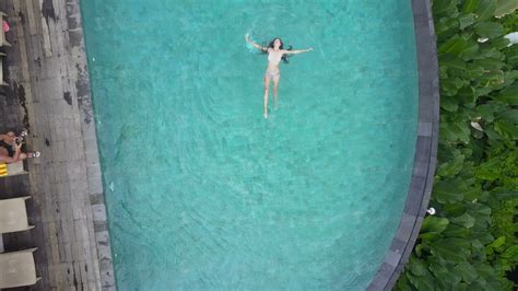 Girl Swims In The Pool Aerial View Youtube