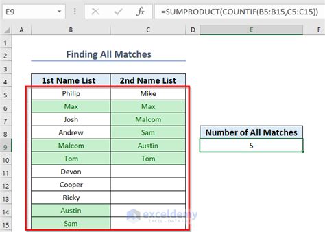 How To Count Matches In Two Columns In Excel 5 Easy Ways