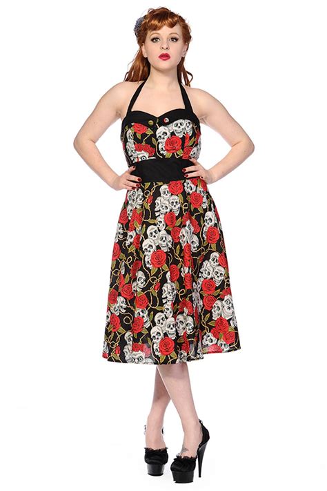 Skull Roses Retro Vintage Dress Five Sizes Available Dresses Halter Swing Dress