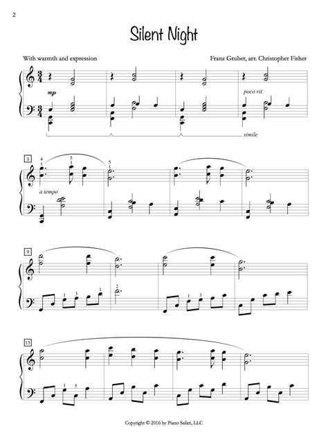 Silent night is a popular austrian christmas carol, translated in many languages and covered by many famous artists. Silent Night Intermediate - Piano Safari