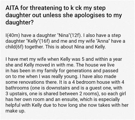 aita for to my step daughter unless she apologise