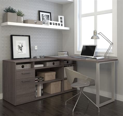 Modern L Shaped Desk With Integrated Storage In Bark Gray