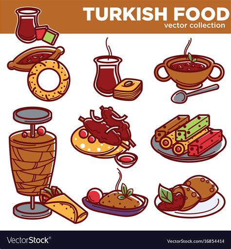 Turkish Food Cuisine Dishes Icons Royalty Free Vector Image