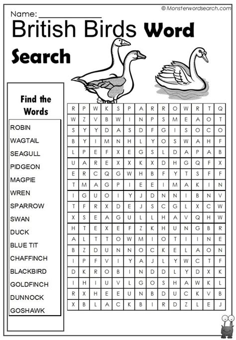 British Birds Word Search