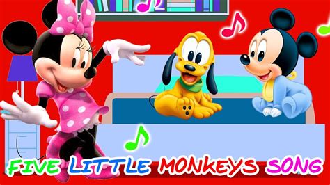 Five little puppies jumping on the bed, one fell off and bumped his head, momma called. Five Little Mickey Mouse Clubhouse Baby Friends Jumping on the Bed - YouTube
