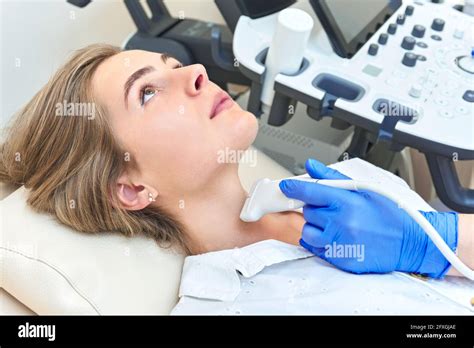 Ultrasound Examination Of The Girls Thyroid Gland Stock Photo Alamy