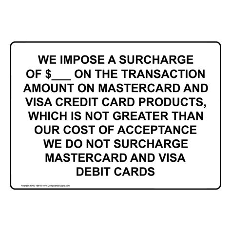 Dining Hospitality Retail Custom Sign Surcharge On Credit Cards
