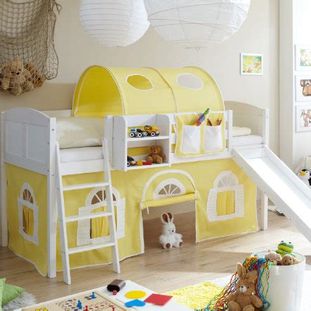 Questo letto a castello woodland con scivolo è: TICAA Letto con scivolo EKKI Pino bianco country - Giallo ...