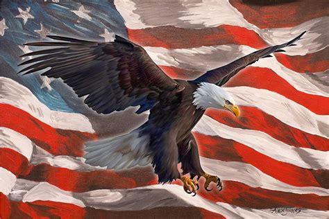 Usa Bald Eagle American Flag Print On Canvas Eagle Modern