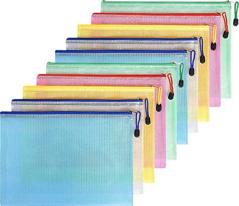Fyy A4 Plastic Zip Wallets Folder 10pcs Mesh Zipper Pouch Document