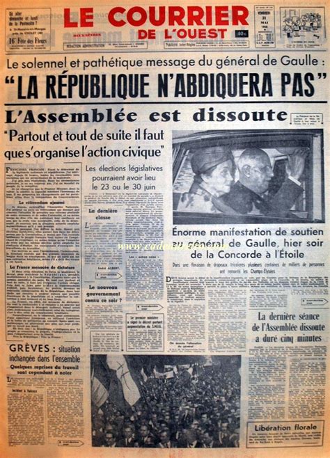 Journaux Français Disponibles Pour La Date Du 31 Mai 1968