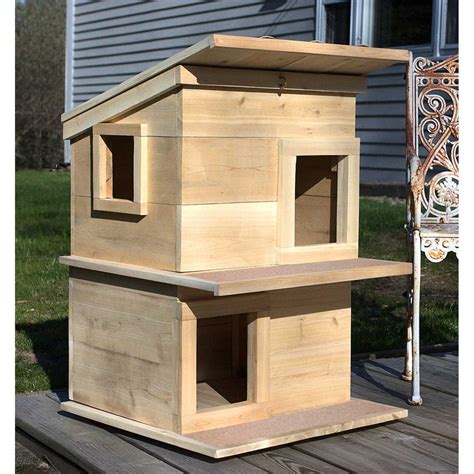 Double Deck Outdoor Cedar Wood Cat House Shelter Catsplay Superstore