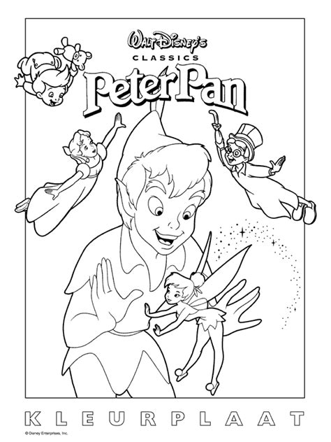 kleurplaten en zo » Kleurplaat van Peter, Wendy, Tinkelbel, Jan en Michiel