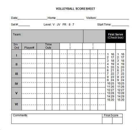Printable Volleyball Score Sheet Printable Templates