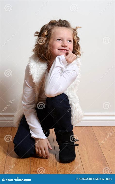 Happy Little Girl Kneeling Stock Photo Image Of Black 35326610