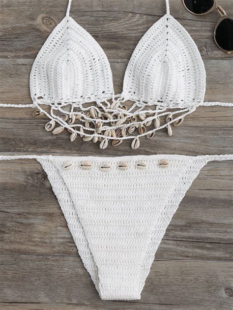 18 Off 2021 Embellished Crochet String Bikini Set In White Zaful