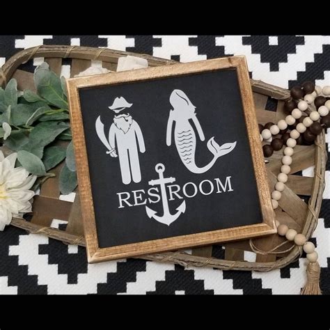 Mermaid Pirate Restroom Sign Restroom Sign Mermaid Sign Etsy