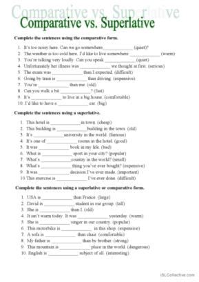 Comparative Vs Superlative English Esl Worksheets Pdf