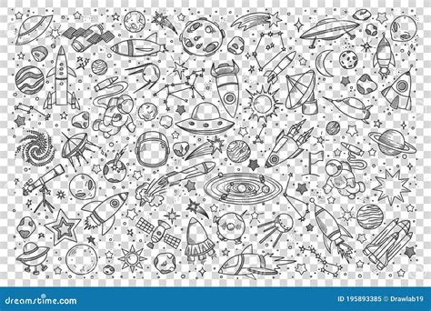 Space Doodle Set Stock Vector Illustration Of Icon 195893385