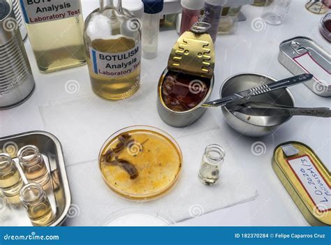 Several Samples Of Tin Cans Botulism Infection In Sick People Stock