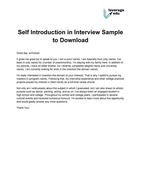 Self Introduction In Interview Sample It Gives Me Great Joy To Speak